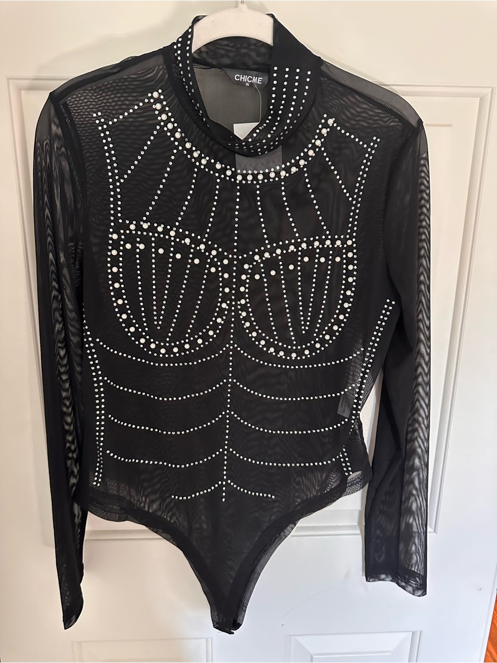 CHICME Black sheer Metal detail Bodysuit NWT